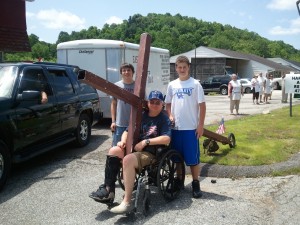 Cross lining up for Memorial Day parade (Rick with Broken ankle)